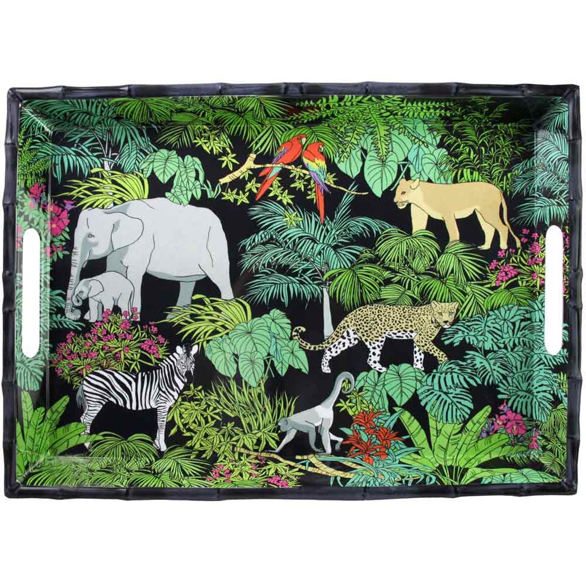 Plateau de service en mélamine Jungle 50 cm noir / vert, LES JARDINS DE LA COMTESSE