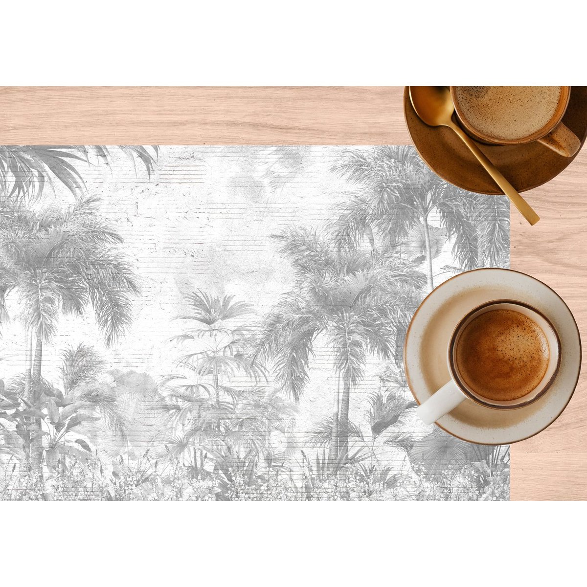 Lot de 6 sets de table motifs jungle SAGE gris, TOILINUX
