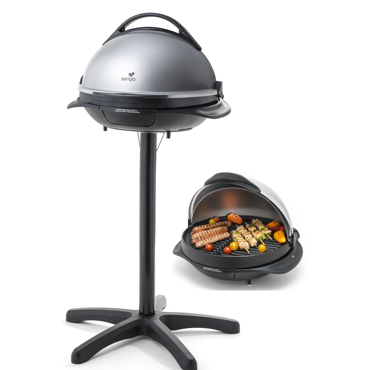 Barbecue électrique 2400W – Format 2-en-1 sur pieds ou de table gris, SENYA