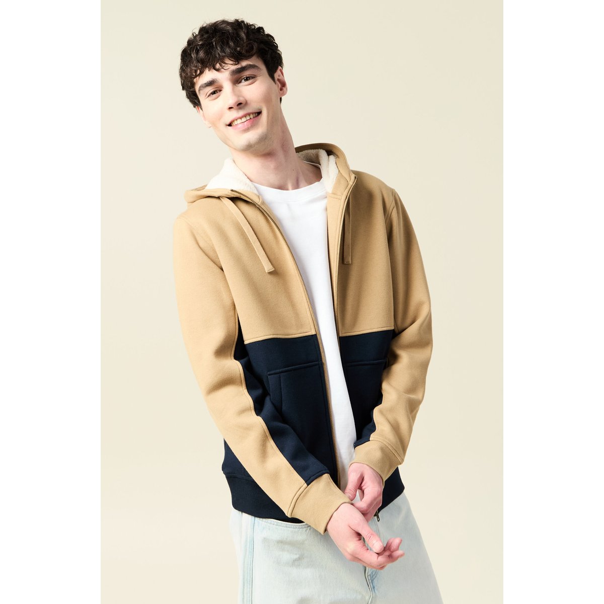 Sweat zippé à capuche bleu marine, BONOBO