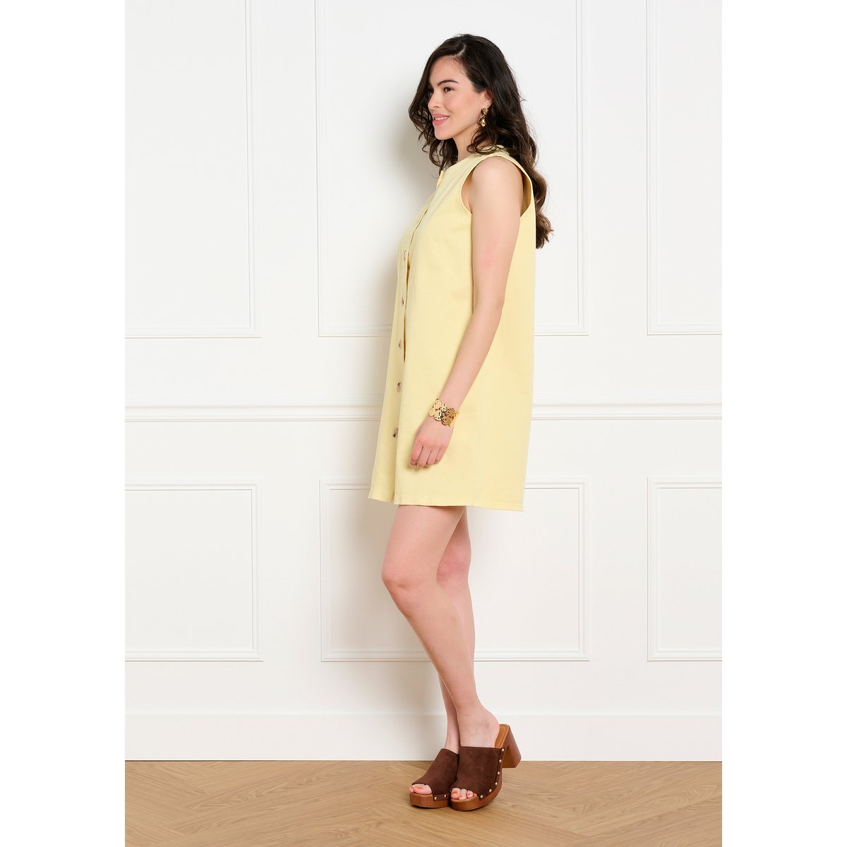 Robe boxy en twill jaune pastel, LOLALIZA
