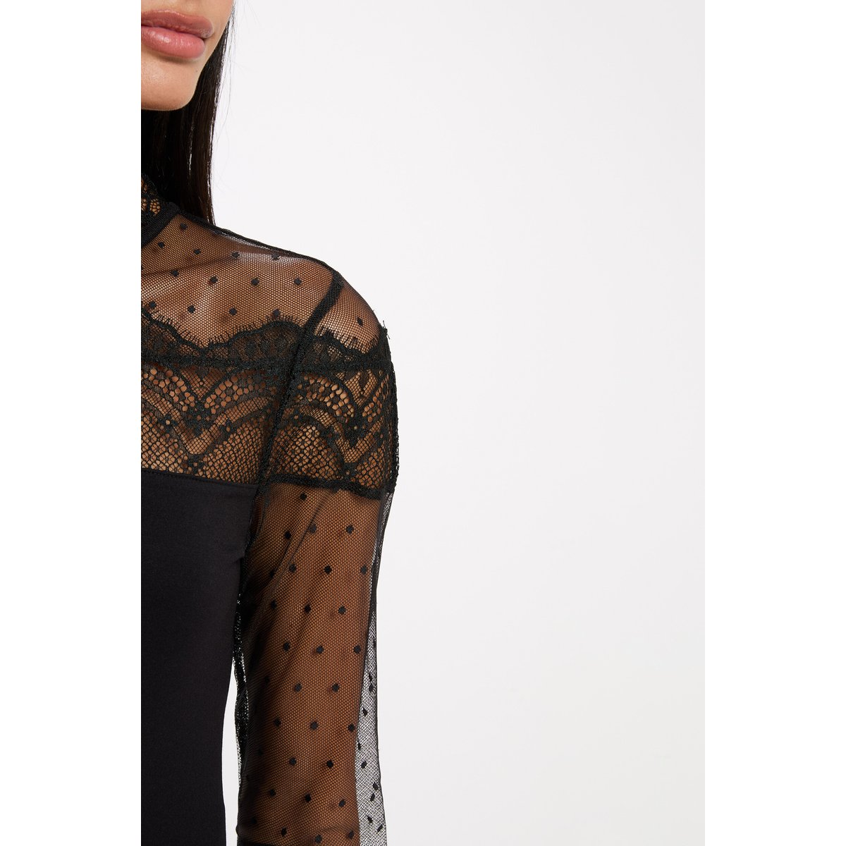 Body dentelle manches longues noir, MORGAN