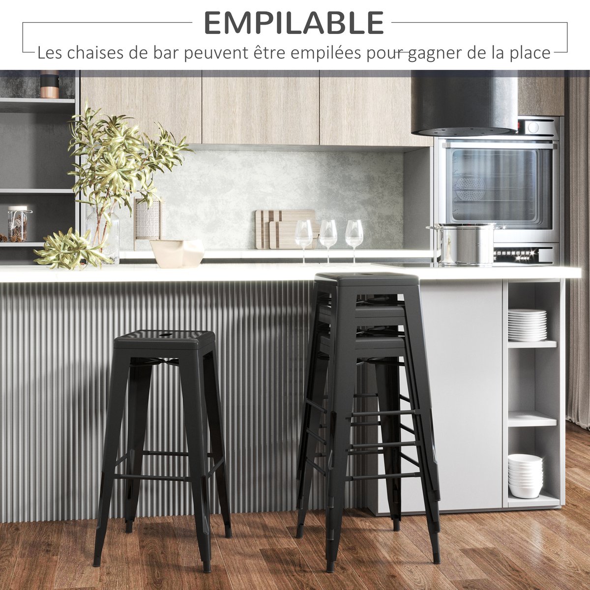 Tabouret de bar Métal Noir noir, HOMCOM