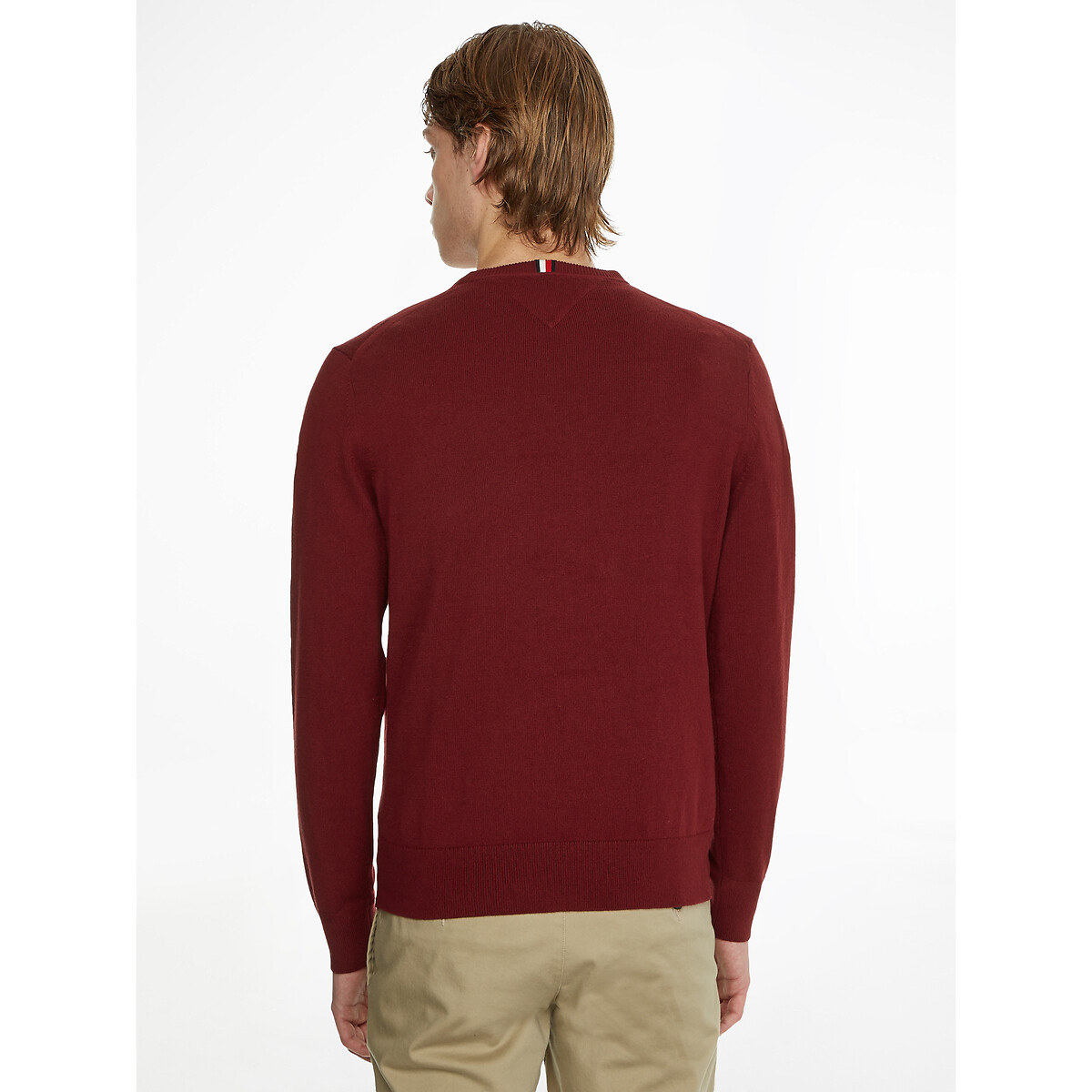 Pull col rond en coton pima et cachemire bordeaux, TOMMY HILFIGER