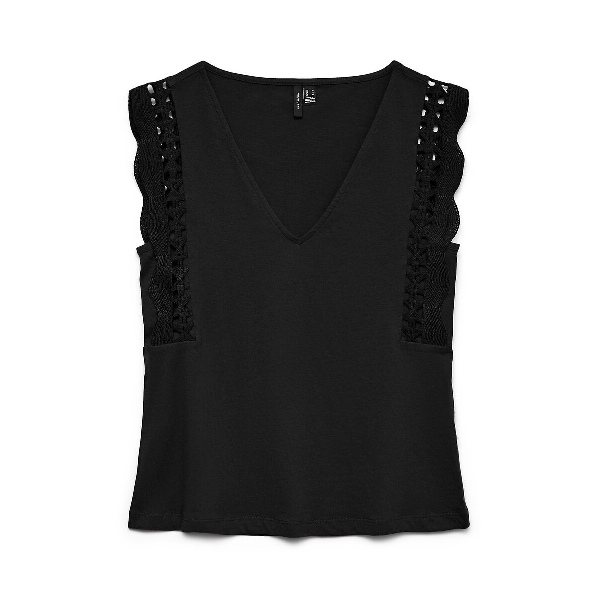 Tshirt col v manches volantées noir, VERO MODA
