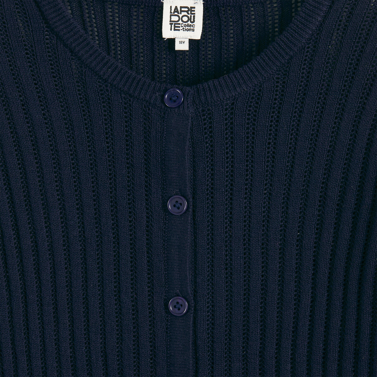Fine Pointelle Knit Crew Neck Cardigan navy blue, LA REDOUTE COLLECTIONS