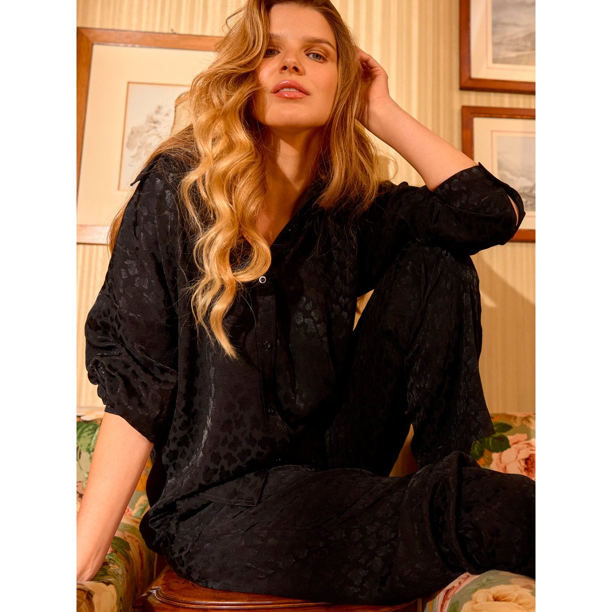 Haut pyjama chemise manches longues TALENA noir, LISCA