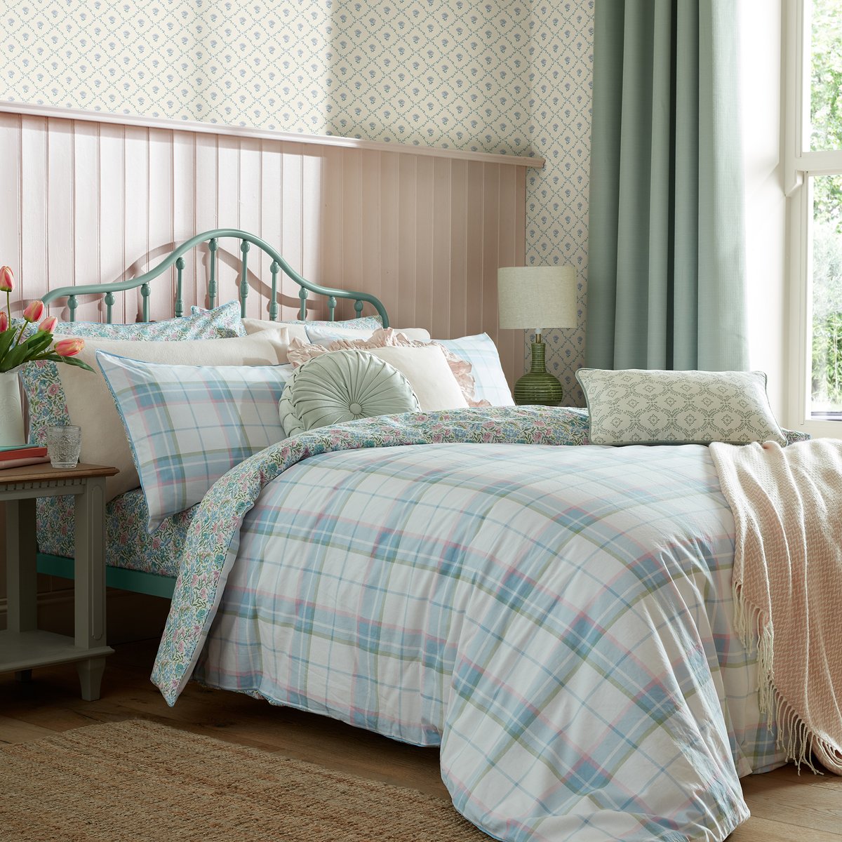Parure de lit fleurie Sherston Powder Blue pour grand lit double bleu, rose, vert, LAURA ASHLEY