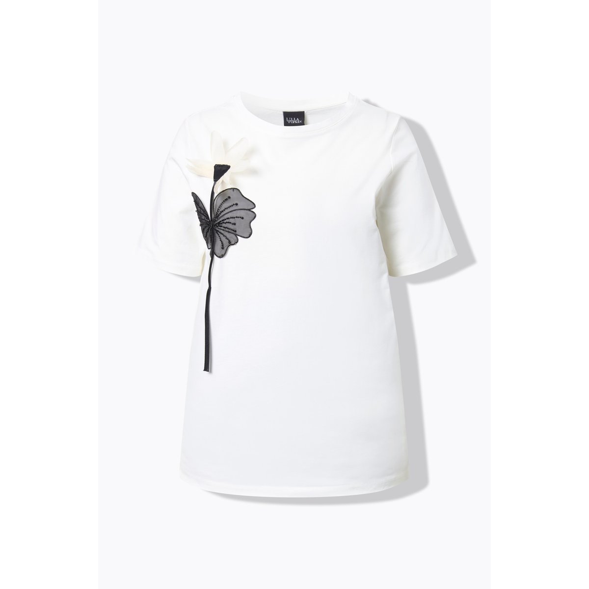 T-shirt avec fleur, coupe Classic Fit blanc cassé, ULLA POPKEN