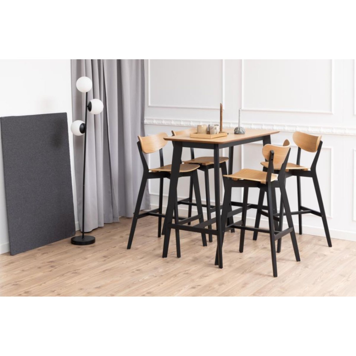 Table de bar scandinave en bois et métal noir 4 places L120 - LETA bois clair, HELLIN, DEPUIS 1862