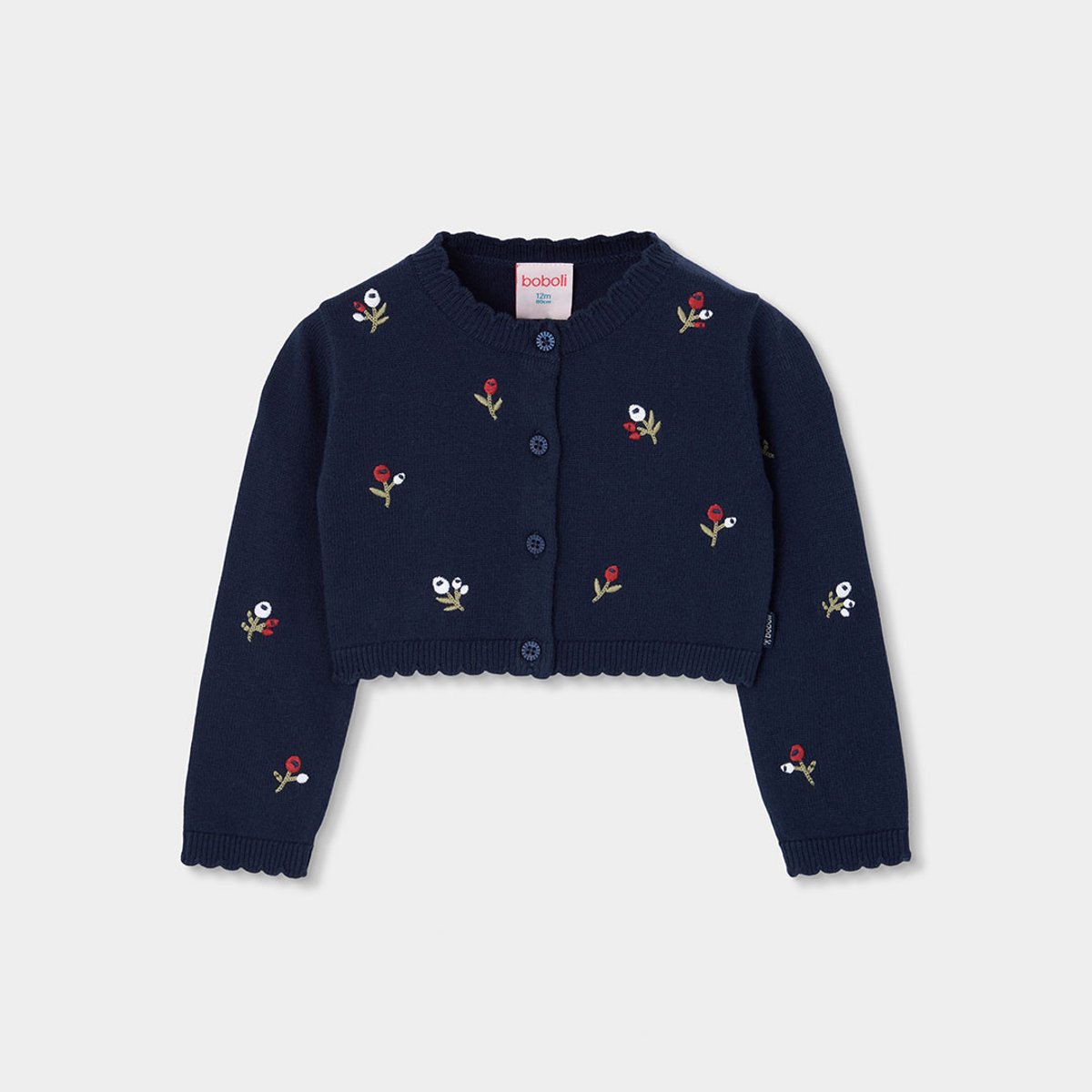 Gilet en maille fille broderie fleurs bleu, BOBOLI