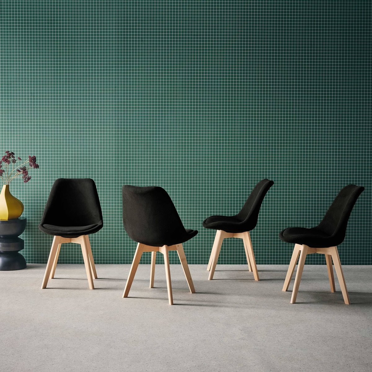 Chaise scandinave bois de hêtre et velours côtelé (lot de 4) NILS noir, SWEEEK