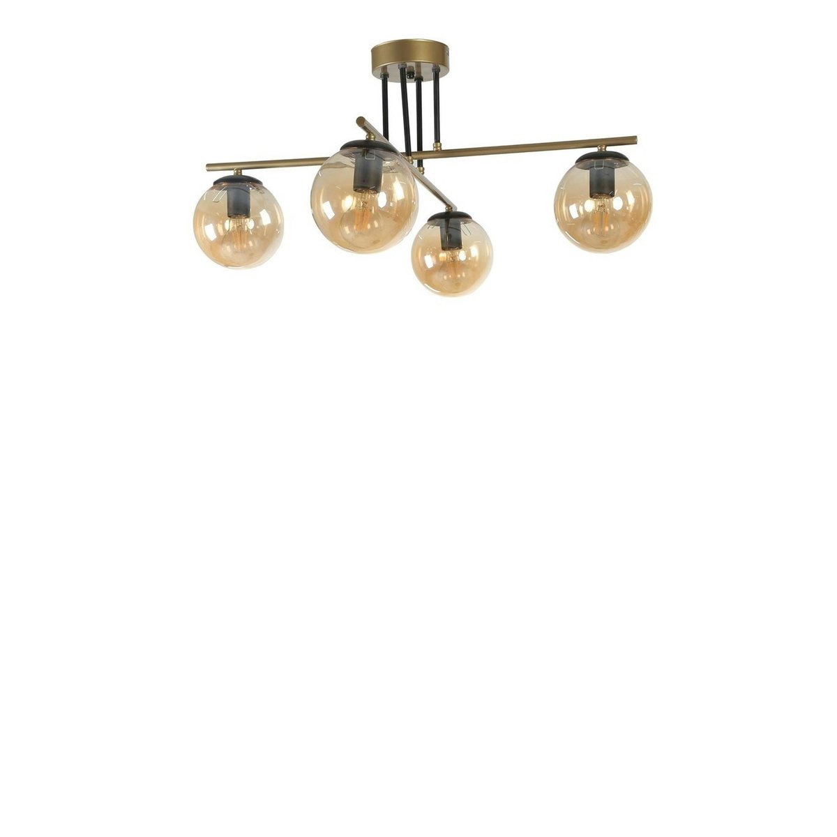 Plafonnier vintage doré 5 globes verre ambré SIERRE doré, PIER IMPORT