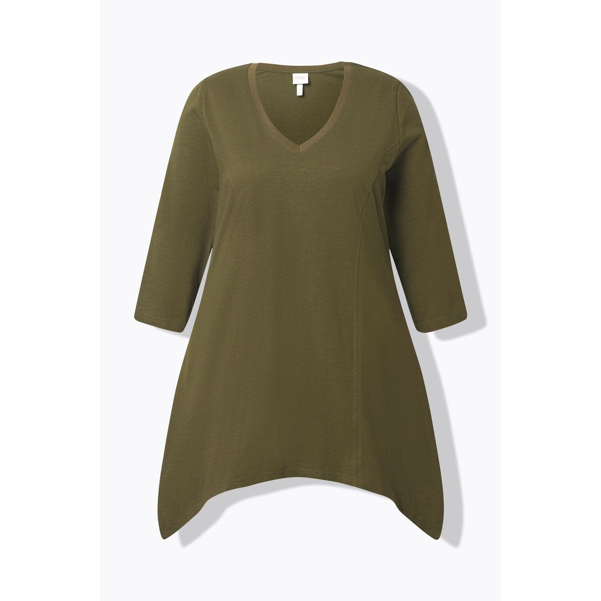 T-shirt, finition en pointe, col en V olive, ULLA POPKEN