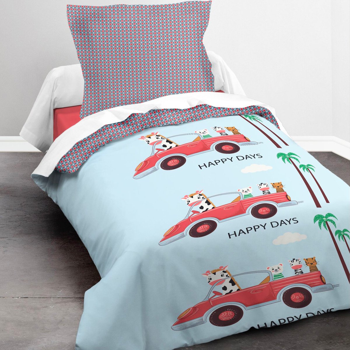 Parure de lit enfant coton, Nice Day bleu, C DESIGN HOME TEXTILE