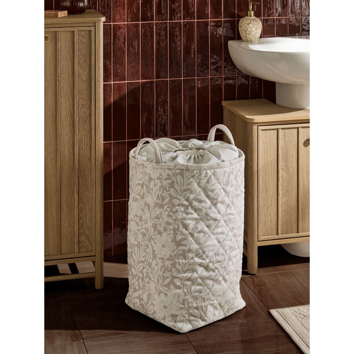 Panier à linge fleurs style rustique naturel, NEXT