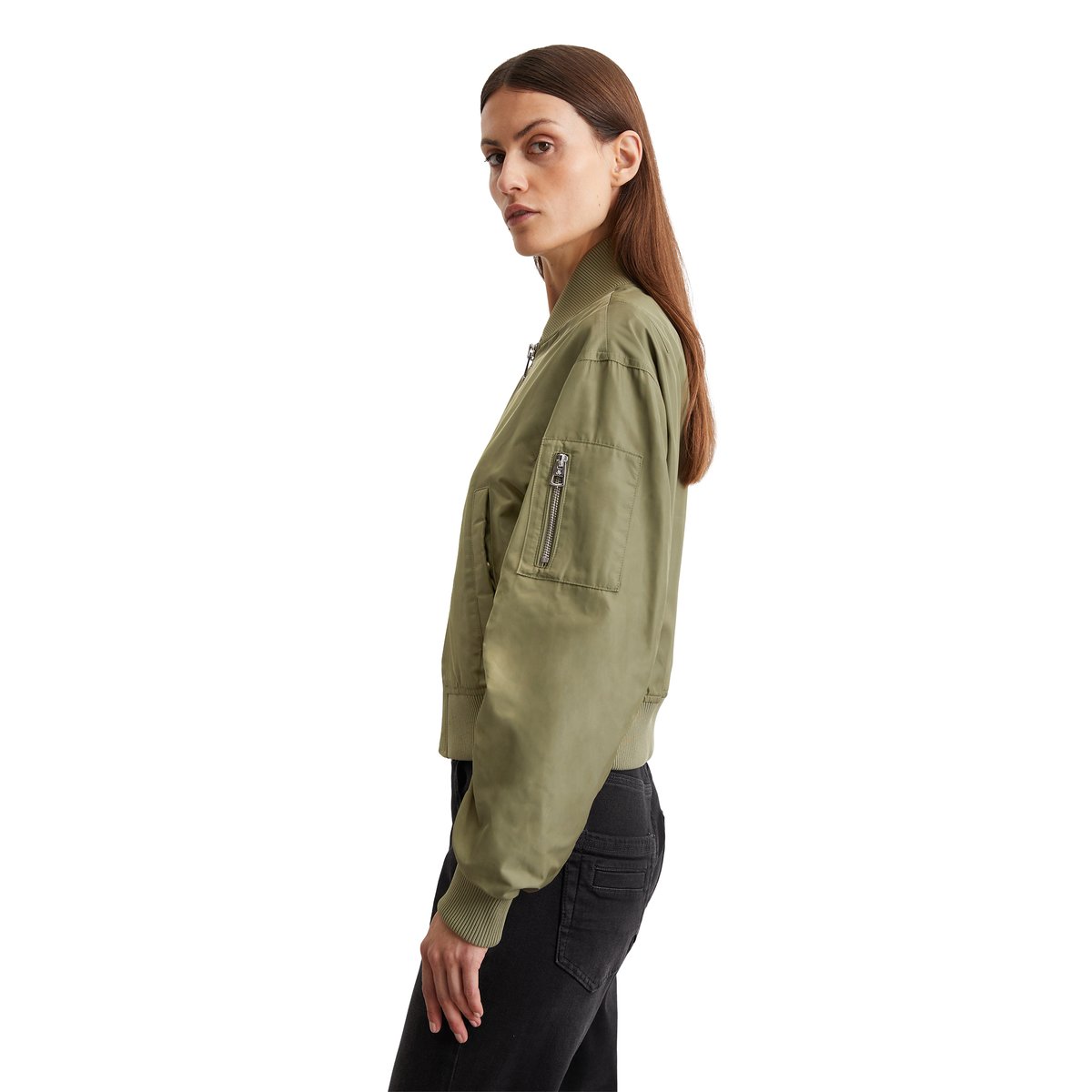 Blouson style pilote regular en sergé de polyester recyclé vert foncé, MARC O'POLO