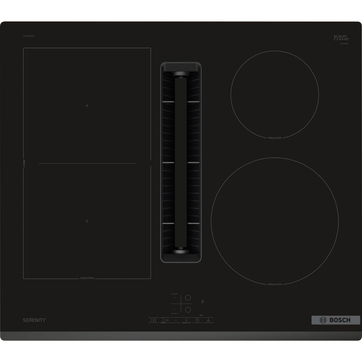 Plaque induction aspirante PVS63SB16F, SERINITY, CombiZone couleur unique, BOSCH