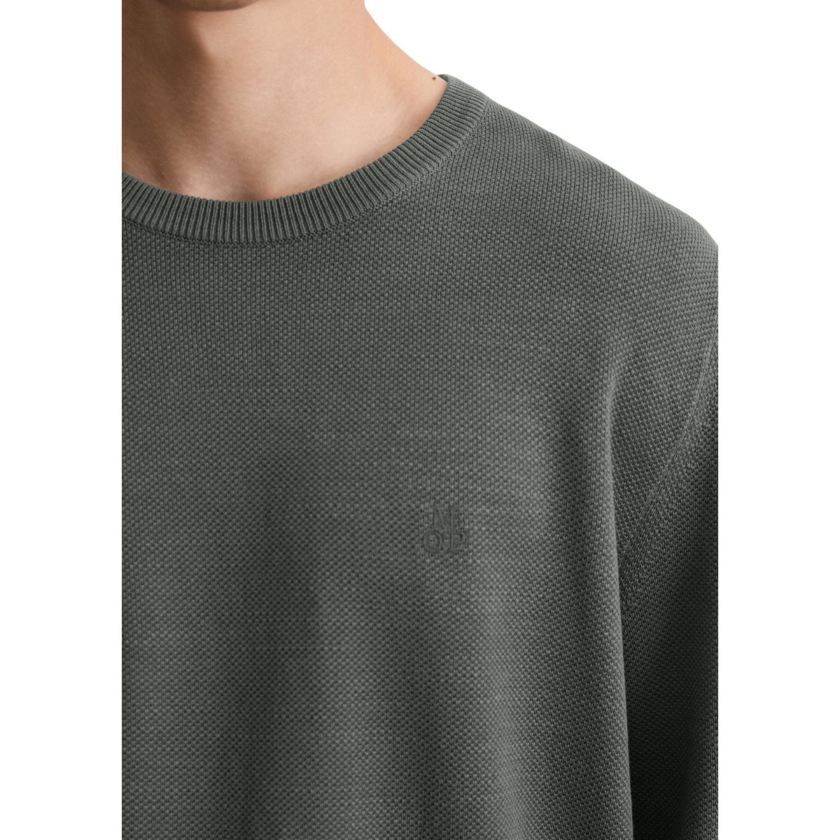 Pull-over regular en piqué de coton bio gris foncé, MARC O'POLO