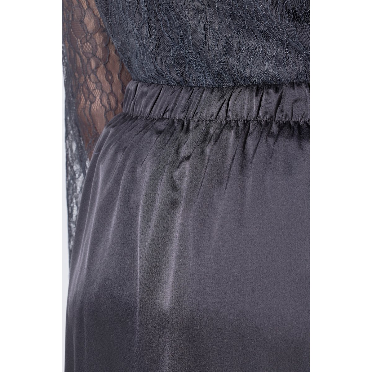 Jupe longue en satin, effet drapé asphalte, ULLA POPKEN