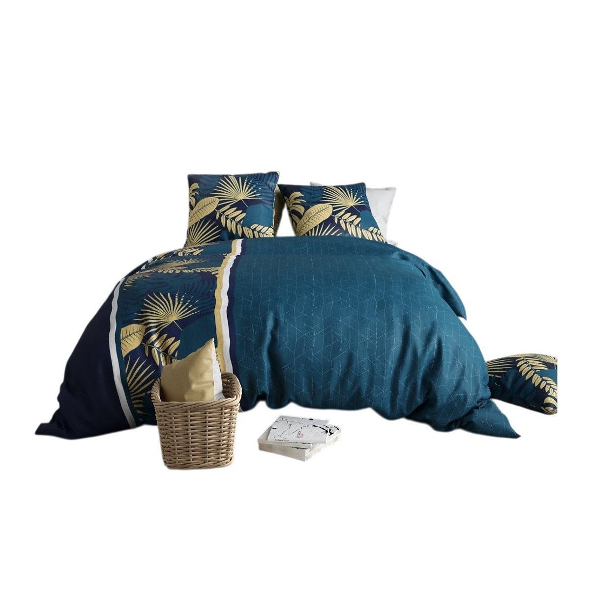 Housse couette + taie Feuillage tropea bleu, EDEN