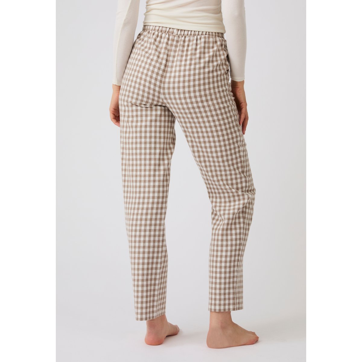 Pantalon de pyjama en flanelle grattée marron beige petits carreaux, DAMART