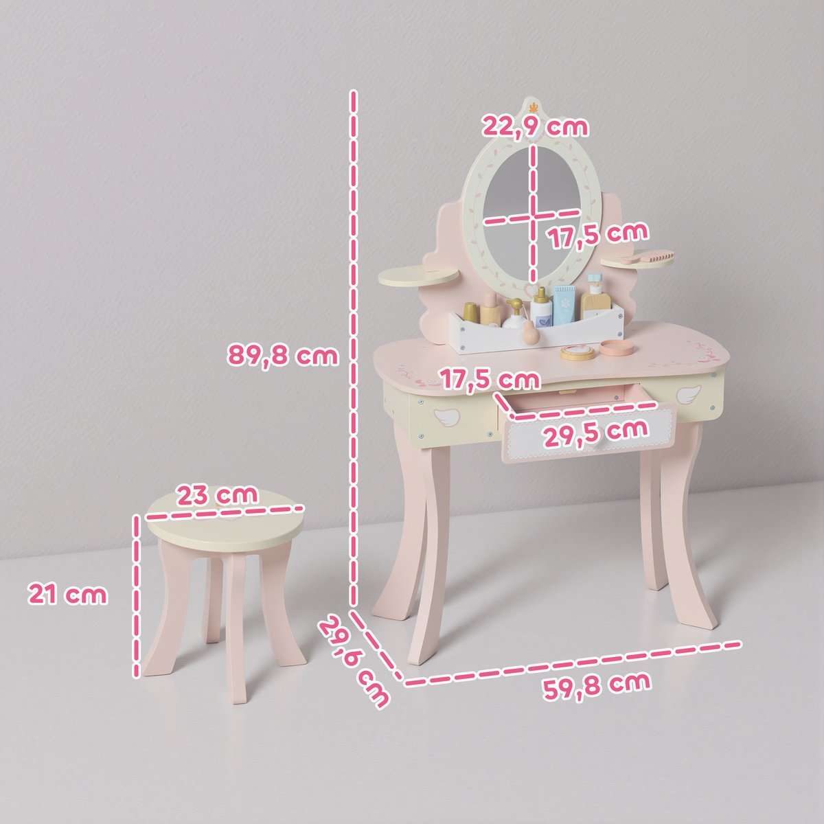 Ensemble de jeu « Coiffeuse pour enfants » rose avec motif cœur et ailes, AIYAPLAY
