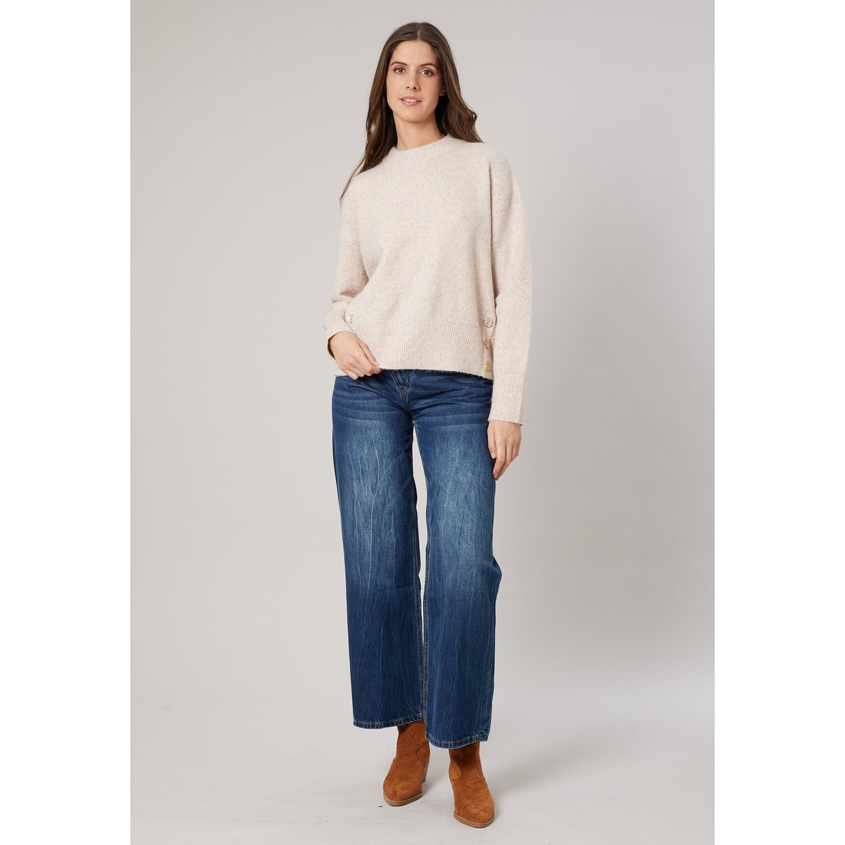 Pull ample femme en maille douce NINA beige, DEELUXE