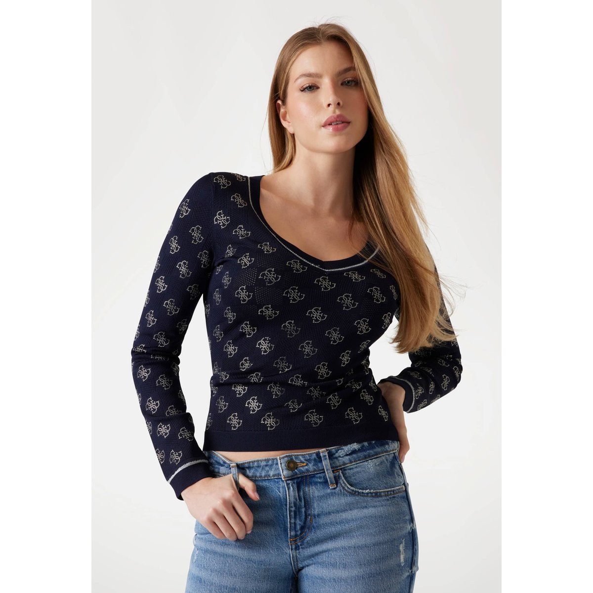 Pull Logo 4G bleu foncé, GUESS