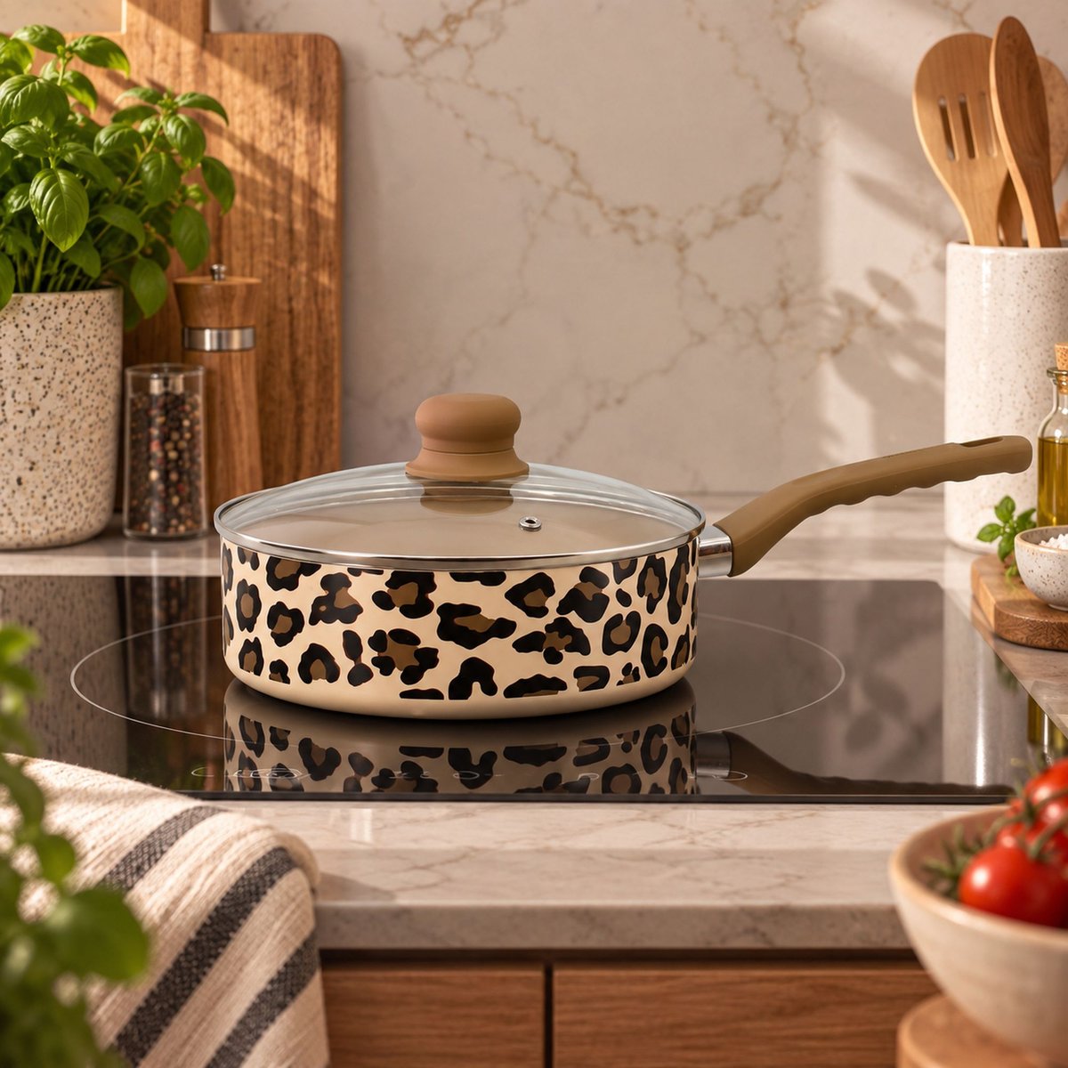 Sauteuse 24cm en aluminium, LEOPARD marron, MENASTYL