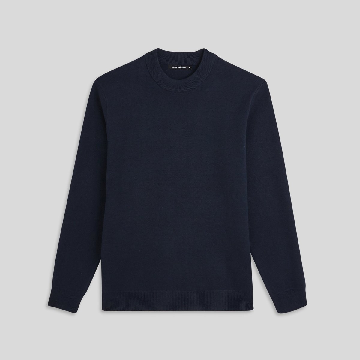 Pull col rond en laine, Oekotex marine, MONOPRIX