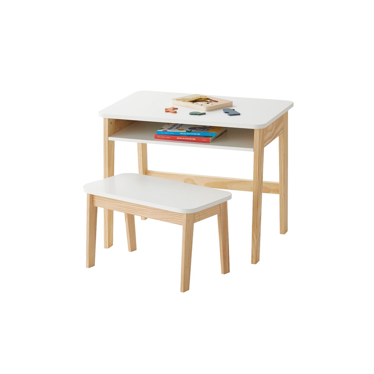 Bureau + tabouret maternelle ÉCOLIER blanc, VERTBAUDET