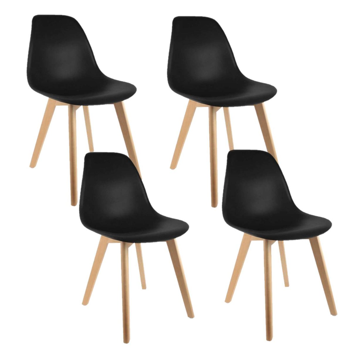 Lot de 4 chaises design scandinave à coque HOLGA noir, TOILINUX