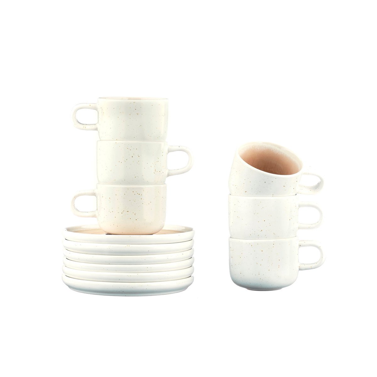 Lot de 6 tasses en grès, OXYGEN dégradé rose poudre et beige, BJORN
