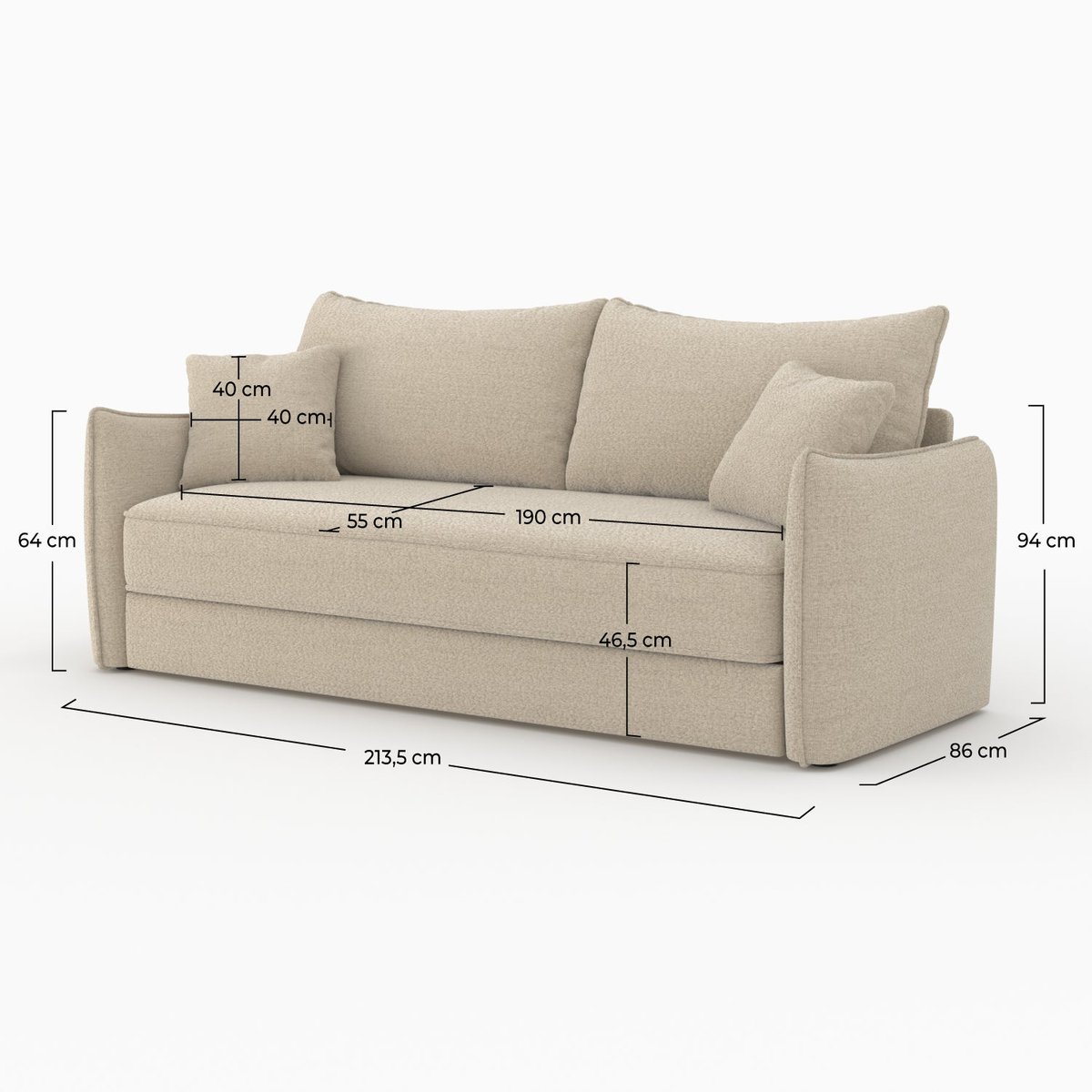Canapé convertible 3 places en tissu effet - CÉLESTE beige, MAISON PAVANE
