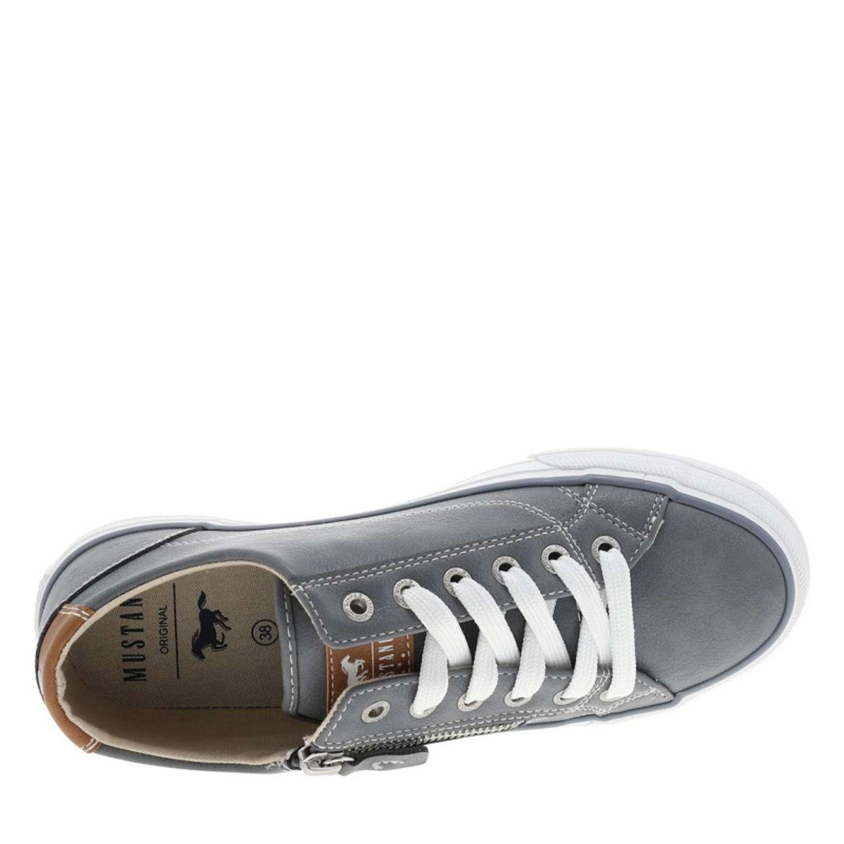 Tennis grises à semelle plate avec des lacets et un zip latéral gris, MUSTANG