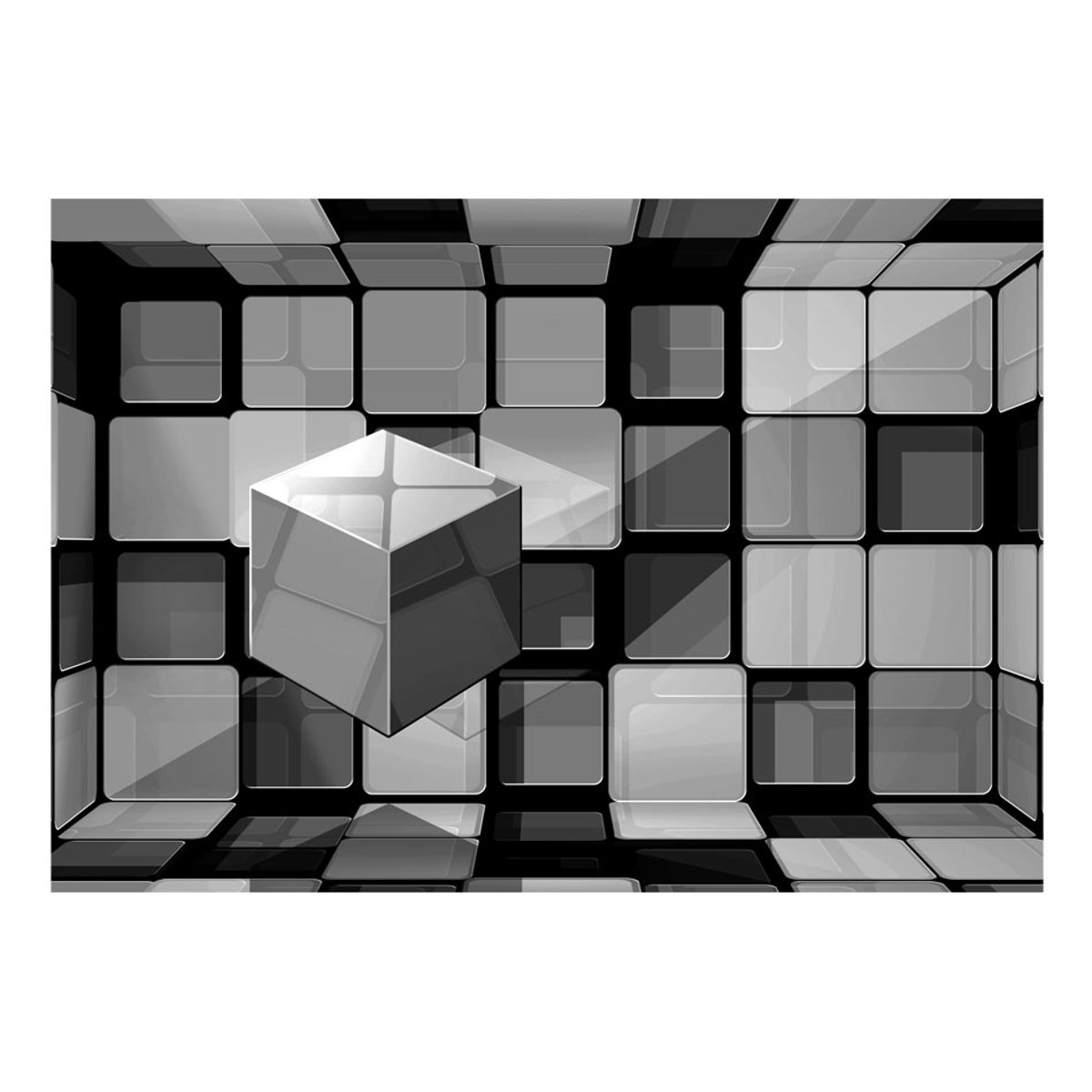 Papier peint intissé panoramique 3D et Perspective Rubik's cube in gray gris / argent, EDEN