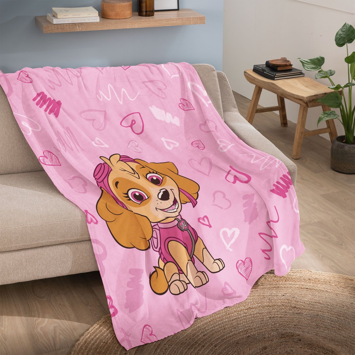 Plaid imprimé 100% polyester, GRAFFITY rose, PAT PATROUILLE