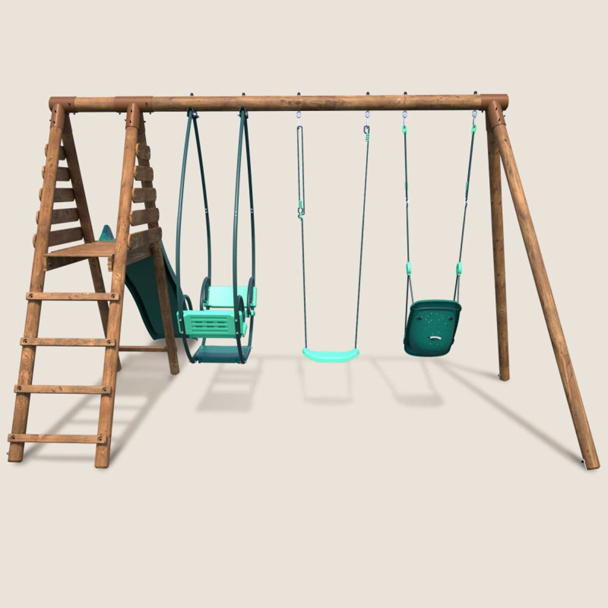 Portique en bois rond 3 agrès et toboggan COLZA marron, SOULET