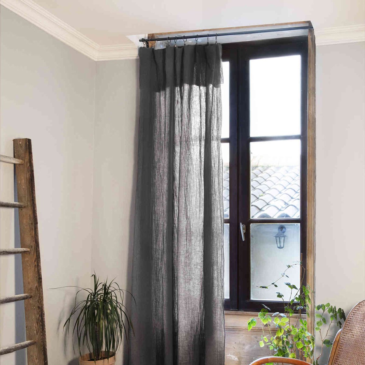 Rideau gaze de coton ajustable anthracite, TERRE DE NUIT