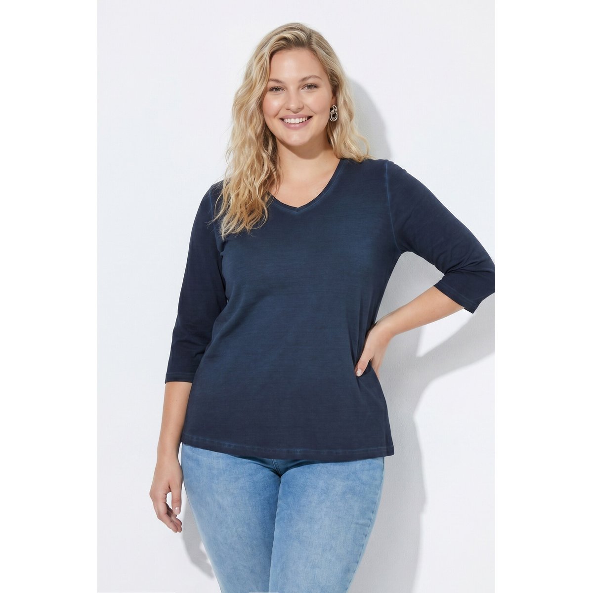 T-shirt coupe Classic Fit, coutures claires marine, ULLA POPKEN