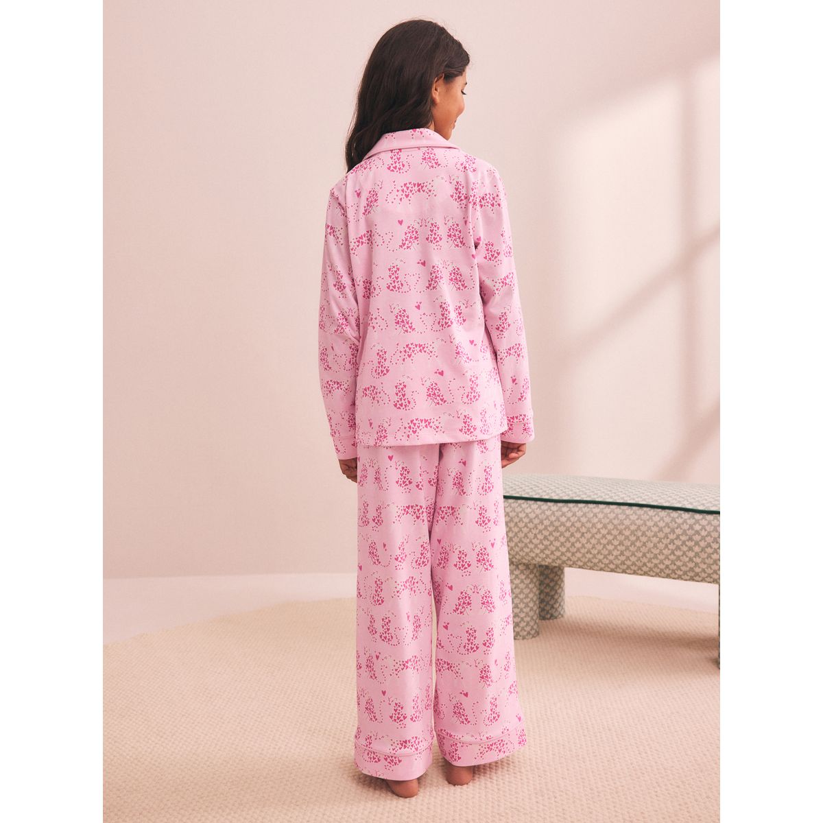 Pyjama en jersey boutonné imprimé léopard rose, NEXT
