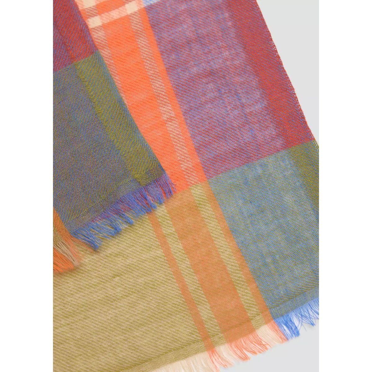 Écharpe 100 % laine à carreaux orange, MANGO