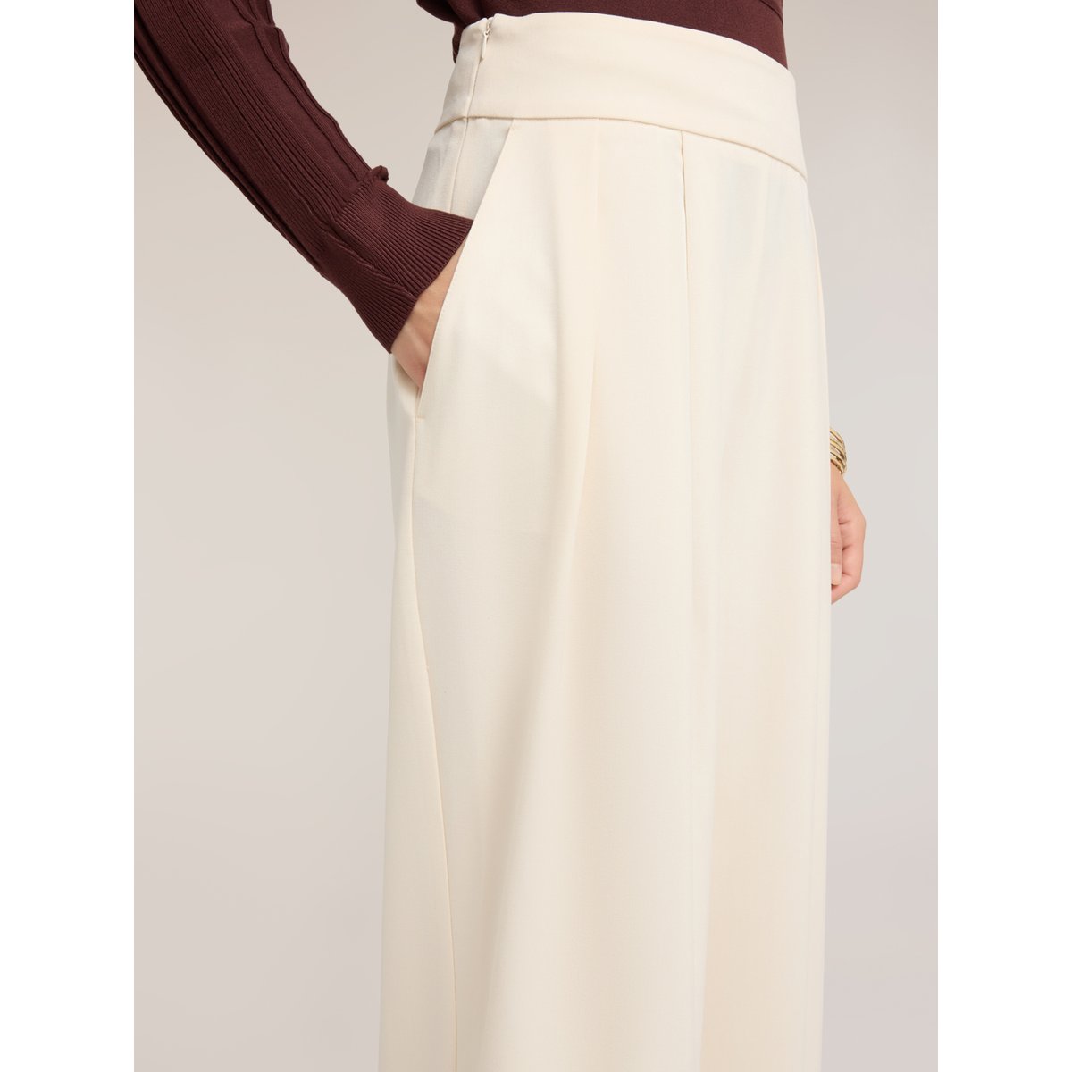 Pantalon palazzo taille haute avec pinces blanc, MOTIVI