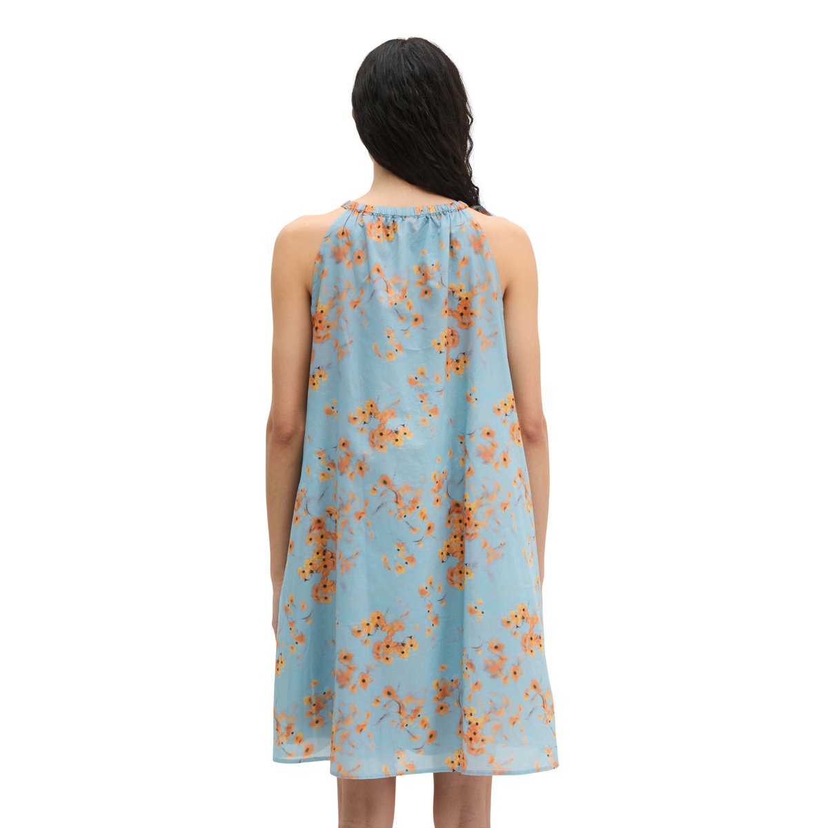 Robe d'été sans manches loose en voile de coton imprimé bleu moyen, MARC O'POLO