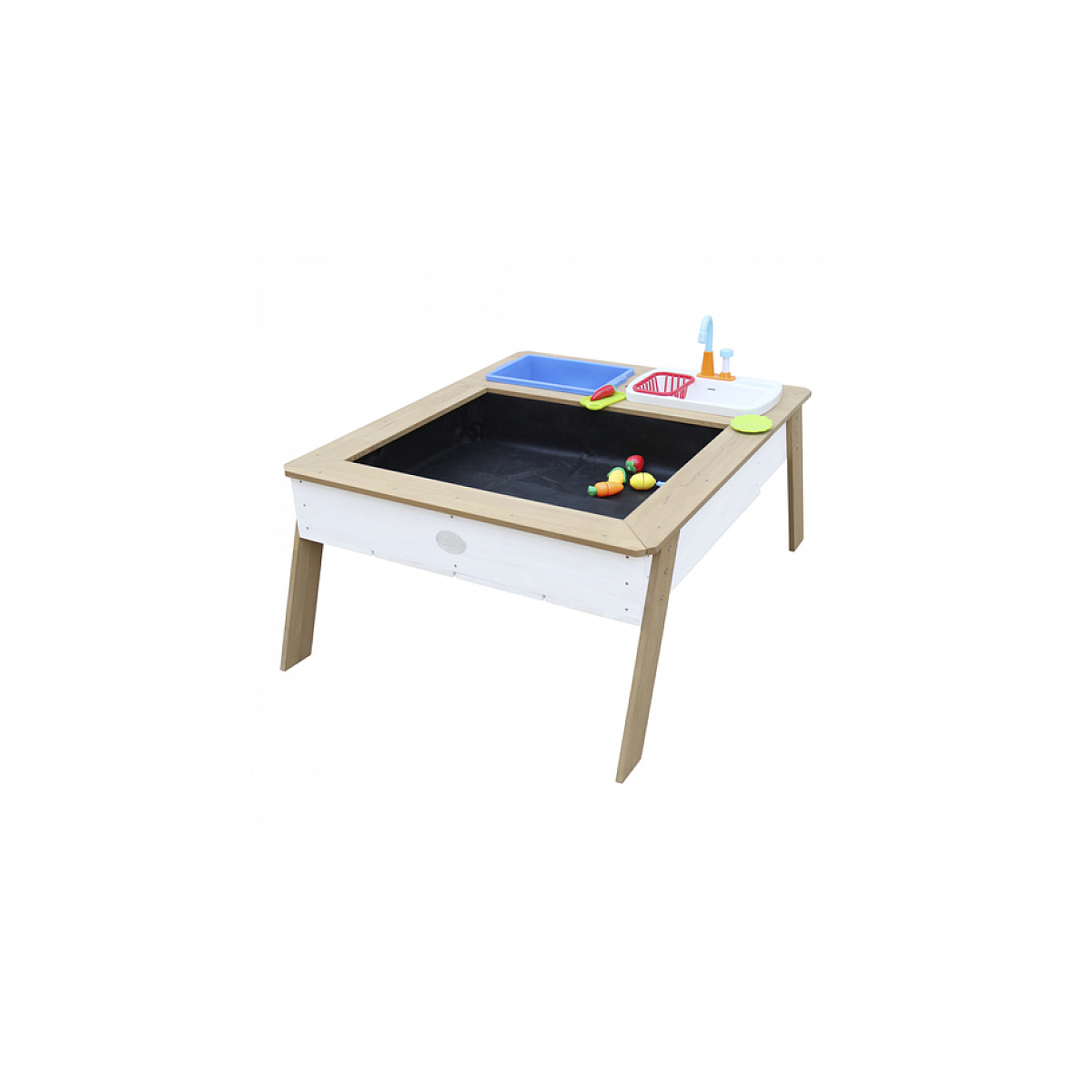 AXI Linda Table sable et eau avec Cuisine et evier Marron Blanc Parasol Bleu Blanc couleur unique, AXI HOUSE