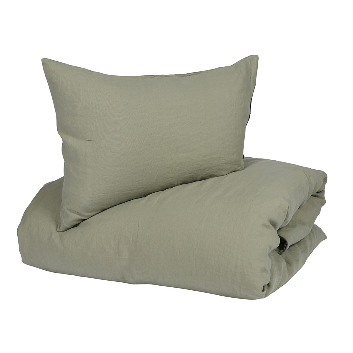 Fourre de duvet en lin lavé - Nico - avec taie(s) 65*65 - couleur verte vert, EUROPE & NATURE
