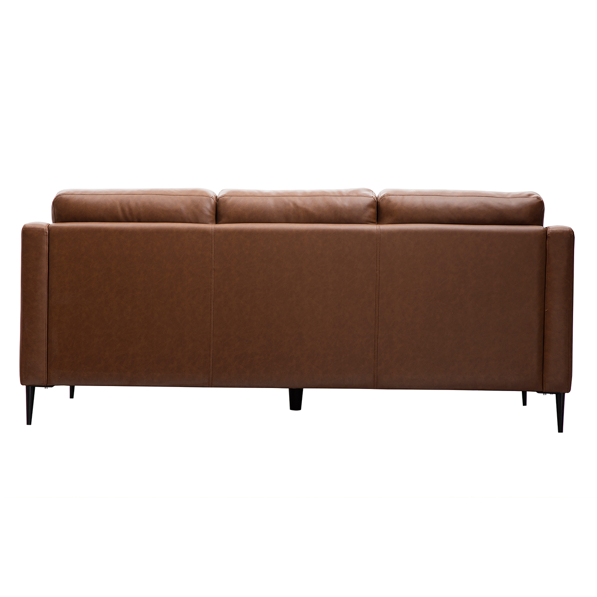 Canapé vintage 3 places cuir marron et bois noir OXMO marron, MILIBOO