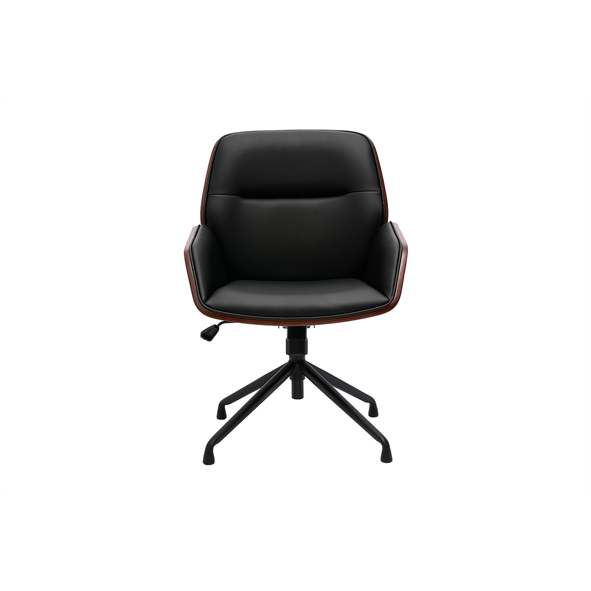 Chaise de bureau design pivotante 360° blanche, bois clair et métal chromé MARLOW noyer / noir, MILIBOO