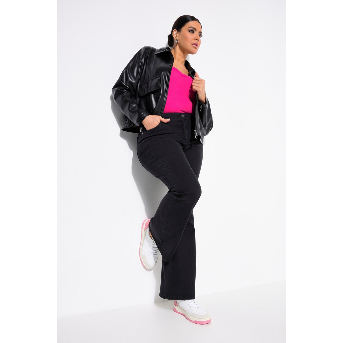 Sneakers en cuir , pied large rose vif, ULLA POPKEN